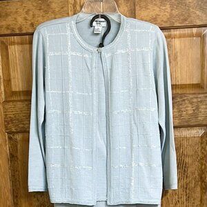 Alfred Dunner Petite‎ Cardigan Embellished Silvery Blue Sz PS EUC